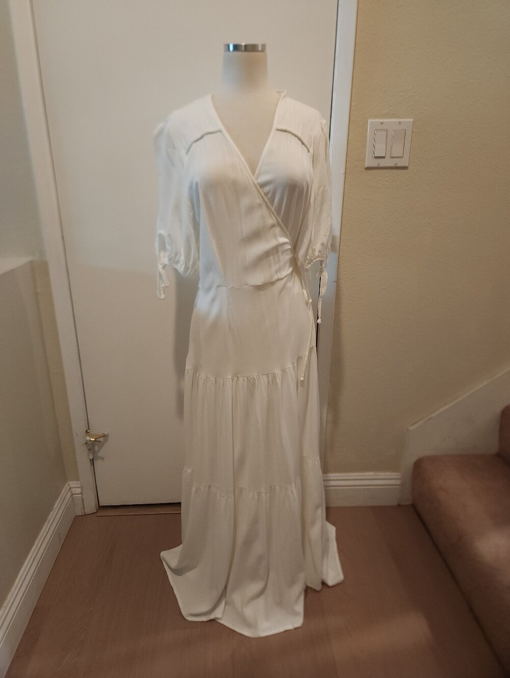 White Wrap Maxi Dress with Tie Waist